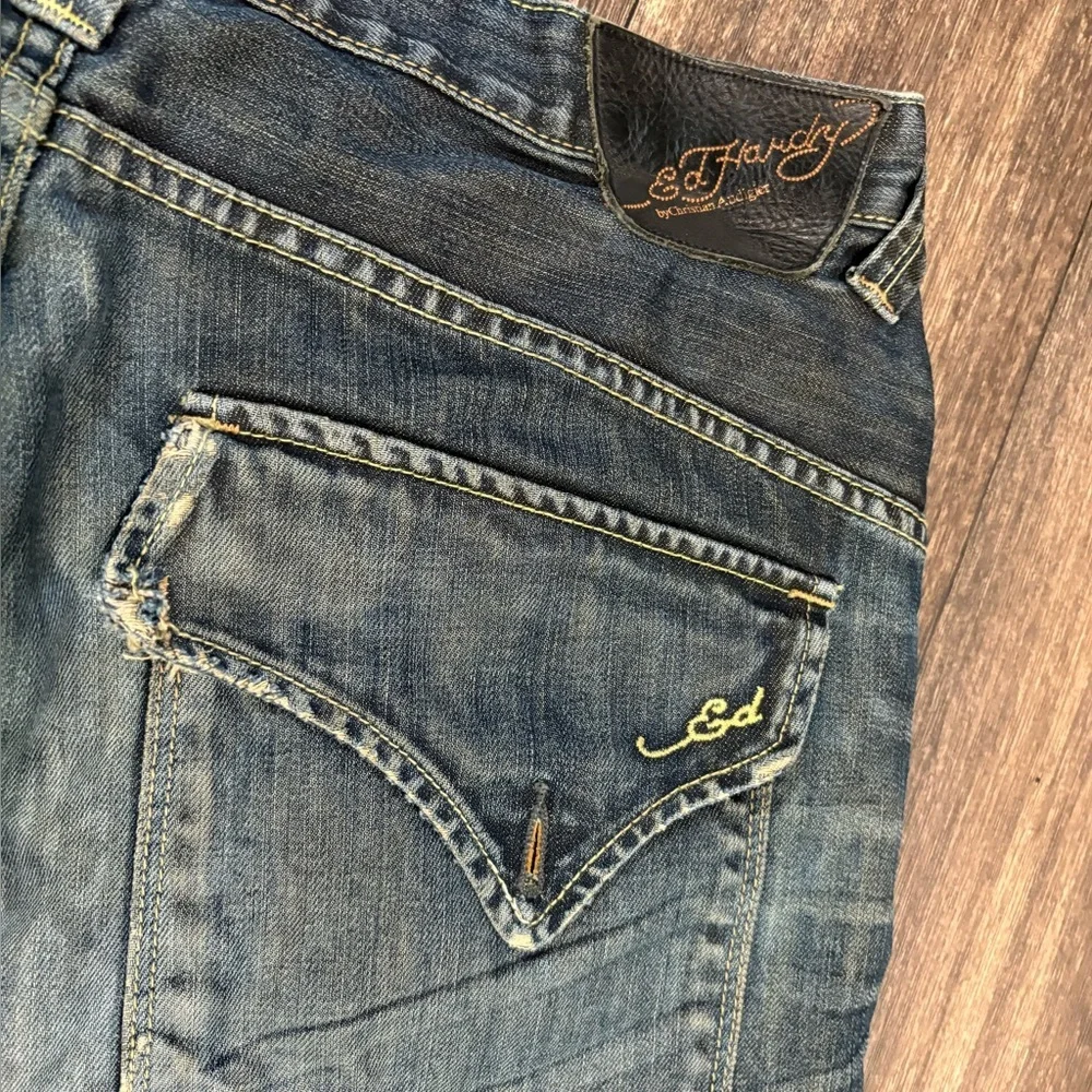 Ed Hardy Men's 34x34 Denim by Christian Audigier Jeans Dark Blue Wash ButtonFly